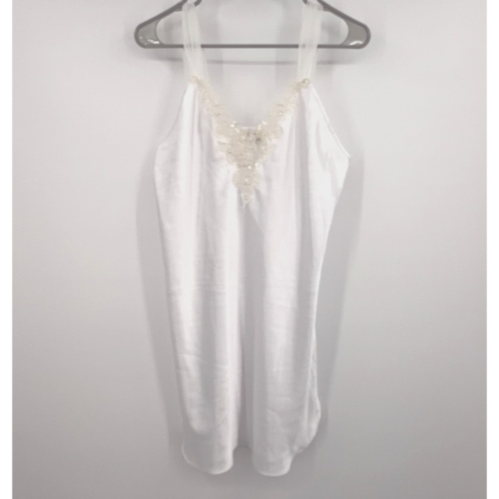 Vintage 90s Dentelle White Satin Slip Dress Medium Bridal Lingerie Lace